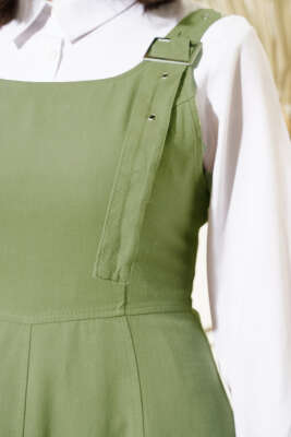 Kalın Askılı Gabardin Jile Çağla Yeşili - Tesettür Elbise