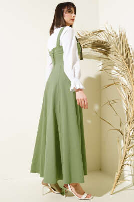 Kalın Askılı Gabardin Jile Çağla Yeşili - Tesettür Elbise