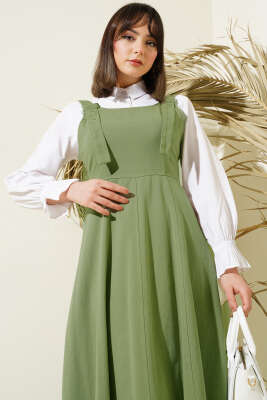 Kalın Askılı Gabardin Jile Çağla Yeşili - Tesettür Elbise