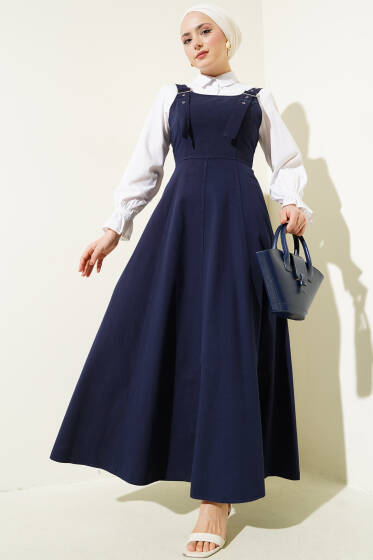 Kalın Askılı Gabardin Jile Lacivert - Elbise
