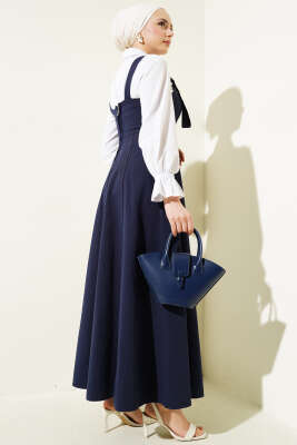 Kalın Askılı Gabardin Jile Lacivert - Tesettür Elbise