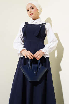 Kalın Askılı Gabardin Jile Lacivert - Tesettür Elbise