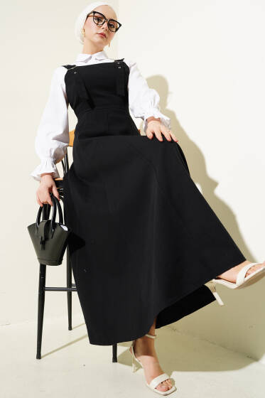 Kalın Askılı Gabardin Jile Siyah - Elbise