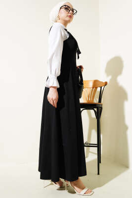 Kalın Askılı Gabardin Jile Siyah - Tesettür Elbise