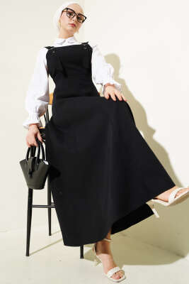 Kalın Askılı Gabardin Jile Siyah - Tesettür Elbise