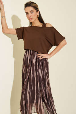 Kalın Askılı Şifon Elbise Kahve - Kadın Giyim Modelleri