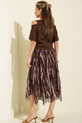 Kalın Askılı Şifon Elbise Kahve - Kadın Giyim Modelleri