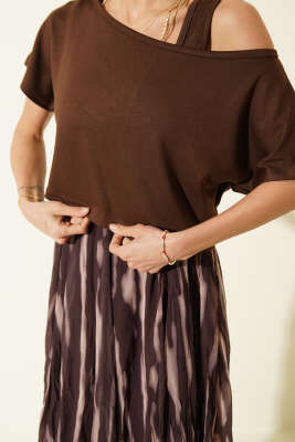 Kalın Askılı Şifon Elbise Kahve - Kadın Giyim Modelleri