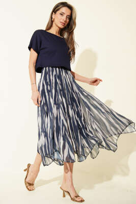 Kalın Askılı Şifon Elbise Lacivert - CALİENTE