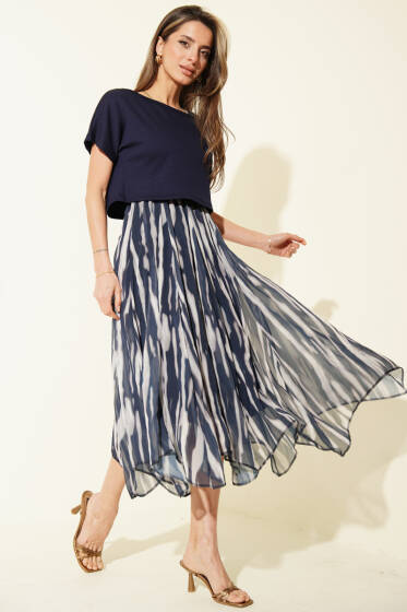 Kalın Askılı Şifon Elbise Lacivert - Kadın Giyim Modelleri