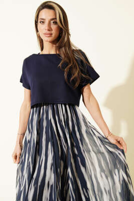 Kalın Askılı Şifon Elbise Lacivert - Kadın Giyim Modelleri