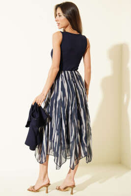 Kalın Askılı Şifon Elbise Lacivert - Kadın Giyim Modelleri