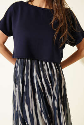 Kalın Askılı Şifon Elbise Lacivert - Kadın Giyim Modelleri