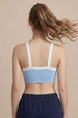 Kalın Biyeli Askılı Büstiyer Buz Mavisi - Sporcu Sütyeni 