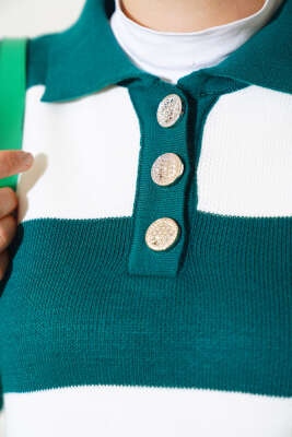 Kalın Çizgili Gömlek Yaka Triko İkili Takım Nefti - Triko İkili Takım