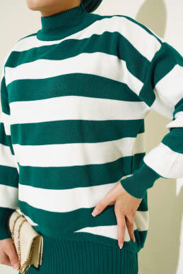 Kalın Çizgili Jile Triko İkili Takım Nefti - Triko İkili Takım