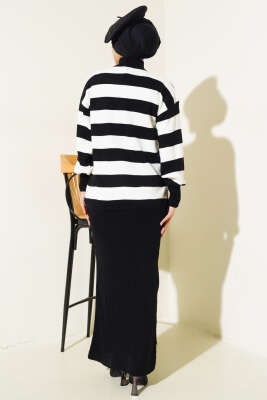 Kalın Çizgili Jile Triko İkili Takım Siyah - Triko İkili Takım