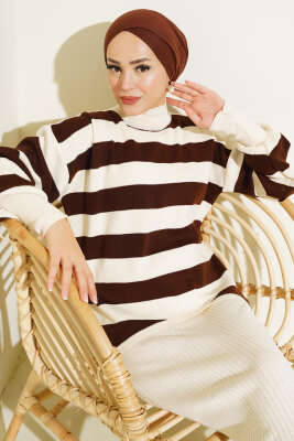 Kalın Çizgili Jile Triko İkili Takım Taş - Triko İkili Takım