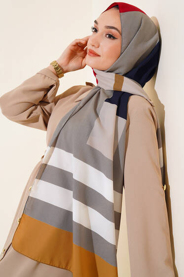 Kalın Çizgili Medine Şal Bordo - Başörtüsü