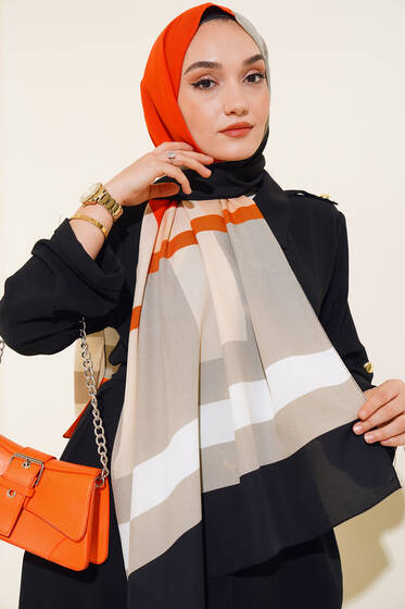 Kalın Çizgili Medine Şal Kiremit - Başörtüsü