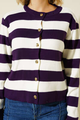 Kalın Çizgili Triko Hırka Mor - Yılın Fırsatı