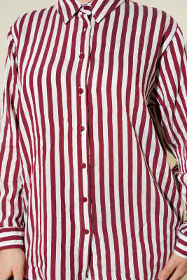 Kalın Dik Çizgili Basic Gömlek Bordo - Bayram Kombinleri