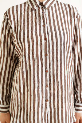 Kalın Dik Çizgili Basic Gömlek Kahve - Bayram Kombinleri