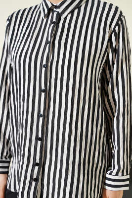 Kalın Dik Çizgili Basic Gömlek Siyah - Gömlek