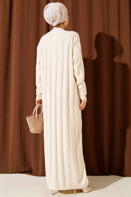 Kalın Dik Şeritli Triko Elbise Bej - Elbise