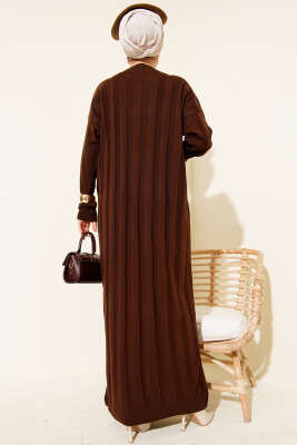 Kalın Dik Şeritli Triko Elbise Kahve - Elbise