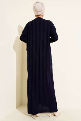 Kalın Dik Şeritli Triko Elbise Lacivert - Elbise