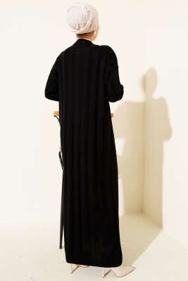 Kalın Dik Şeritli Triko Elbise Siyah - Elbise