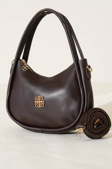 Kalın Fitilli Metal Armalı Çanta Acı Kahve - Kol Çantası