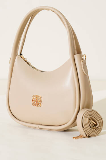 Kalın Fitilli Metal Armalı Çanta Bej - Kol Çantası