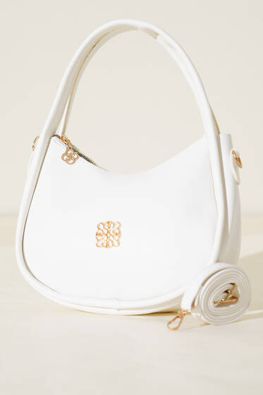 Kalın Fitilli Metal Armalı Çanta Beyaz - Kol Çantası