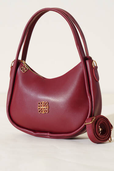 Kalın Fitilli Metal Armalı Çanta Bordo - Kol Çantası