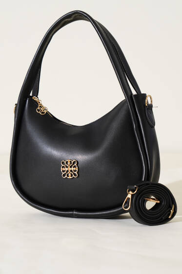 Kalın Fitilli Metal Armalı Çanta Siyah - Kol Çantası