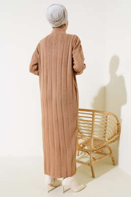 Kalın Fitilli Triko Elbise Büsküvi - Tesettür Elbise