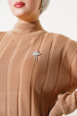 Kalın Fitilli Triko Elbise Büsküvi - Tesettür Elbise