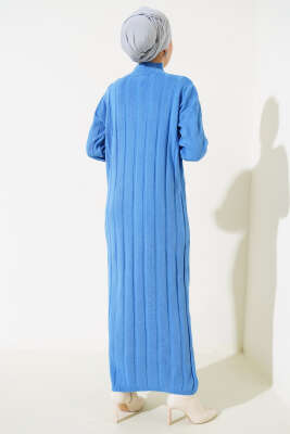 Kalın Fitilli Triko Elbise İndigo - Tesettür Elbise