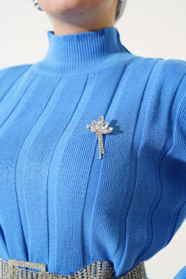 Kalın Fitilli Triko Elbise İndigo - Tesettür Elbise