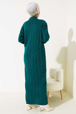 Kalın Fitilli Triko Elbise Zümrüt - Tesettür Elbise