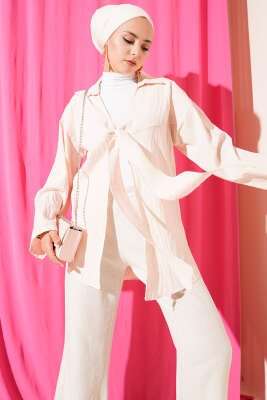 Kalın İp Bağcıklı Kimono Bej 