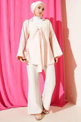 Kalın İp Bağcıklı Kimono Bej - Yılın Fırsatı