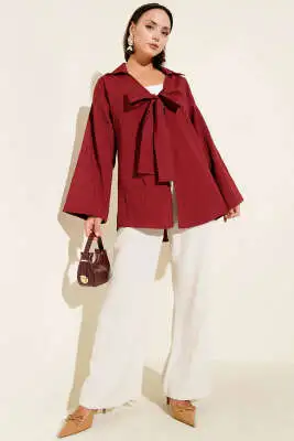 Kalın İp Bağcıklı Kimono Bordo - Dış Giyim&Mont