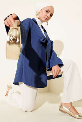 Kalın İp Bağcıklı Kimono Lacivert 