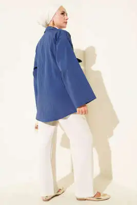 Kalın İp Bağcıklı Kimono Lacivert - Yılın Fırsatı