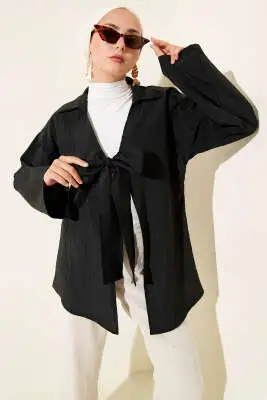 Kalın İp Bağcıklı Kimono Siyah 