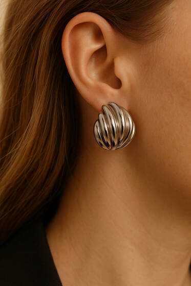 Kalın Kabartma Küpe Gümüş - Küpe