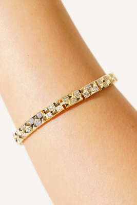 Kalın Zincirli Taşlı Bileklik Gold - Bileklik